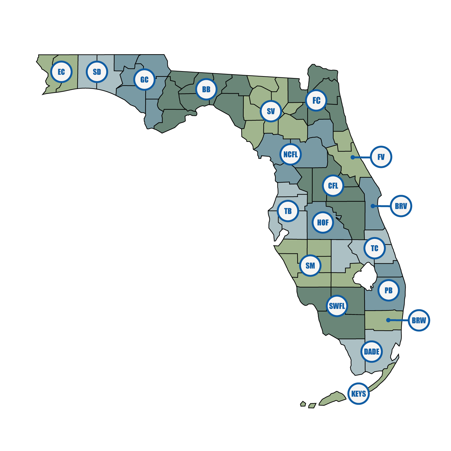 Map of FSMTA's 19 local chapters across Florida