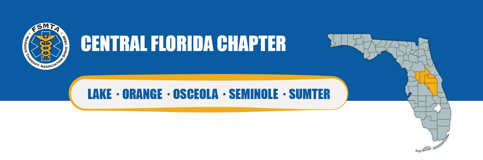 FSMTA Central Florida Chapter header graphic showing a Florida map highlighting Lake, Orange, Osceola, Seminole, and Sumter counties, with the FSMTA logo