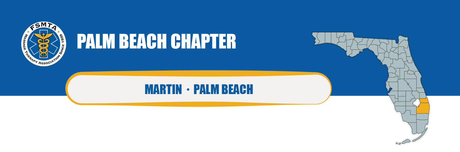 FSMTA Palm Beach Chapter header graphic showing a Florida map highlighting Martin and Palm Beach counties, with the FSMTA logo